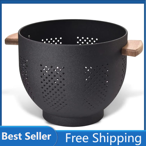 Powder Coated Metal Colander with Wood Handle